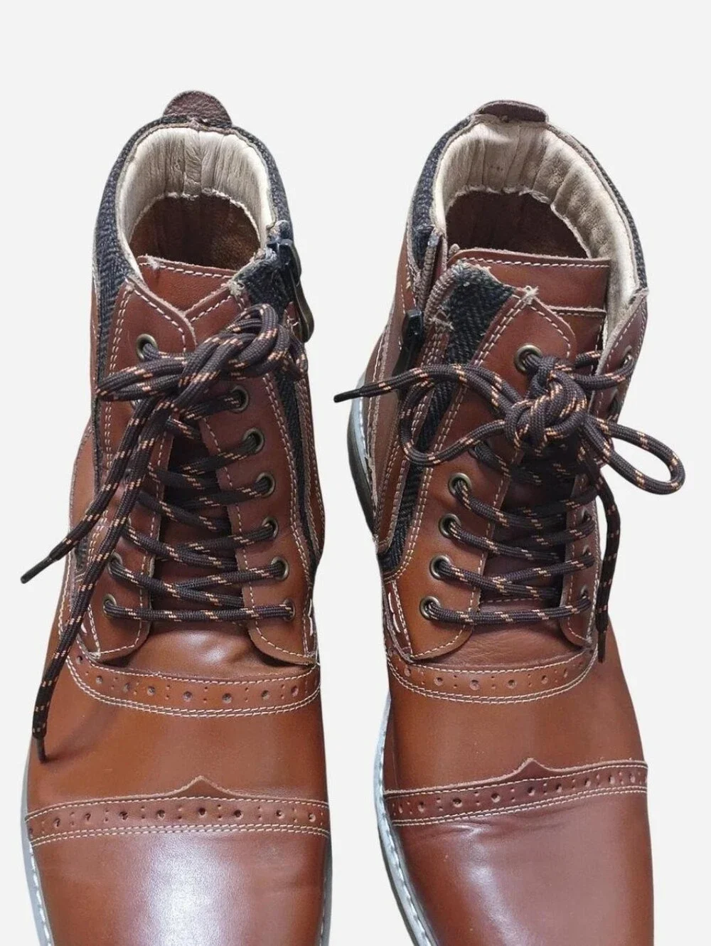 Arkbird Oxford Men's Brown Leather Upper Lace-Up & Zip Ankle Boots Sz 13